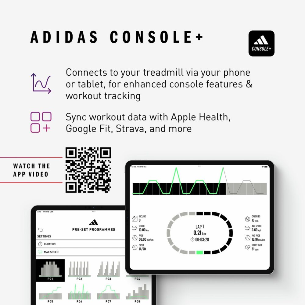 Adidas T-25 Folding Treadmill with Bluetooth and Incline