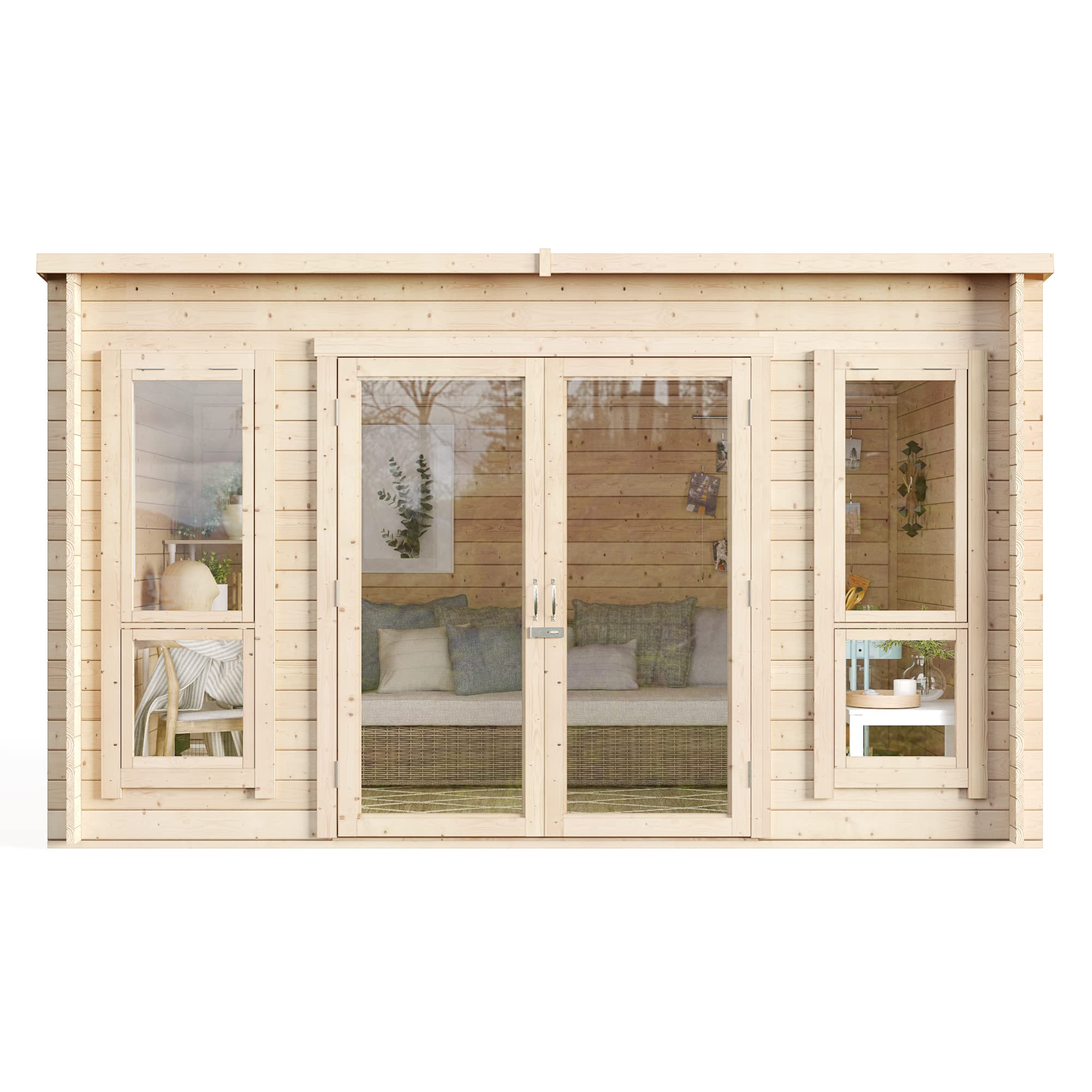 BillyOh Log Cabin Summerhouse Garden Office Studio Summer House Modern Pent Carmen Outdoor Room (Pressure Treated, 12 x 8)