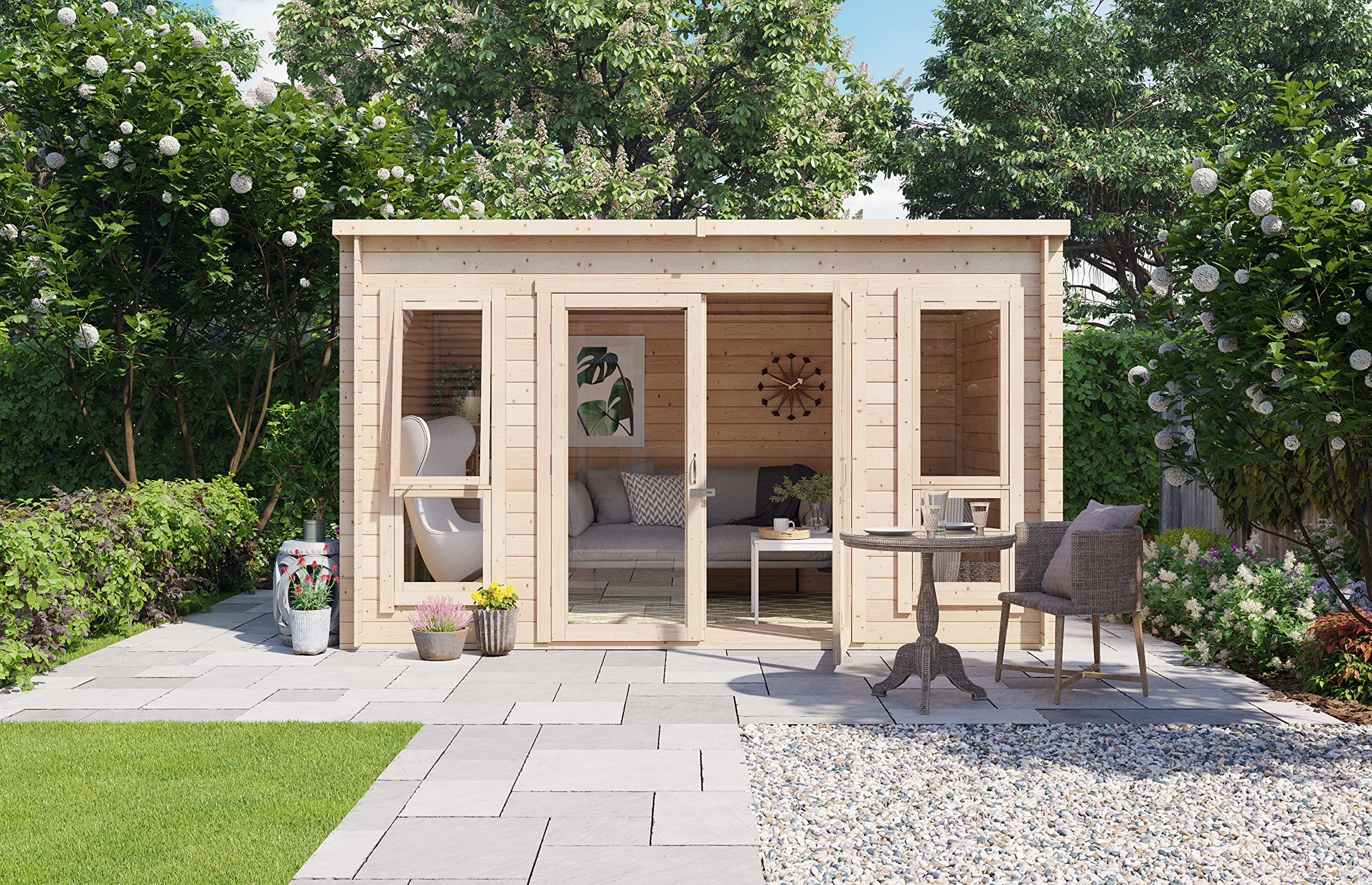 BillyOh Log Cabin Summerhouse Garden Office Studio Summer House Modern Pent Carmen Outdoor Room (Pressure Treated, 12 x 8)