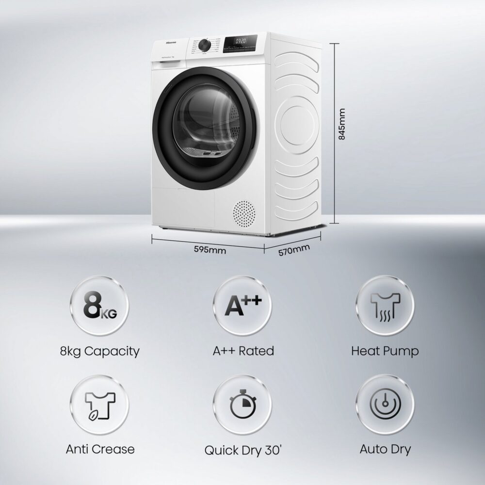Hisense DH1Q802BW2 8KG Heat Pump Tumble Dryer - White