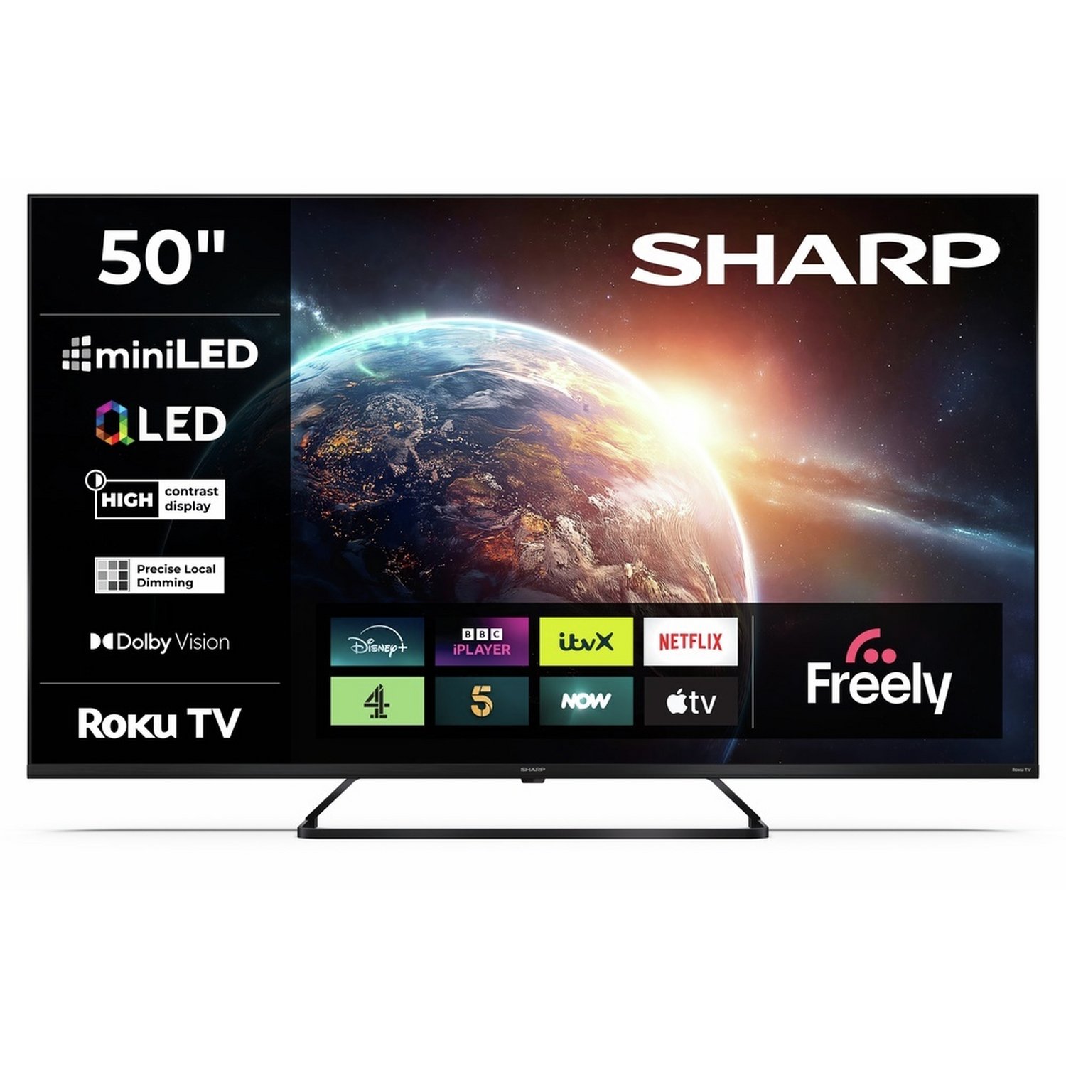 Sharp 50 Inch 4T-C50JH6425KB Smart Roku 4K UHD HDR Mini LED Freely TV