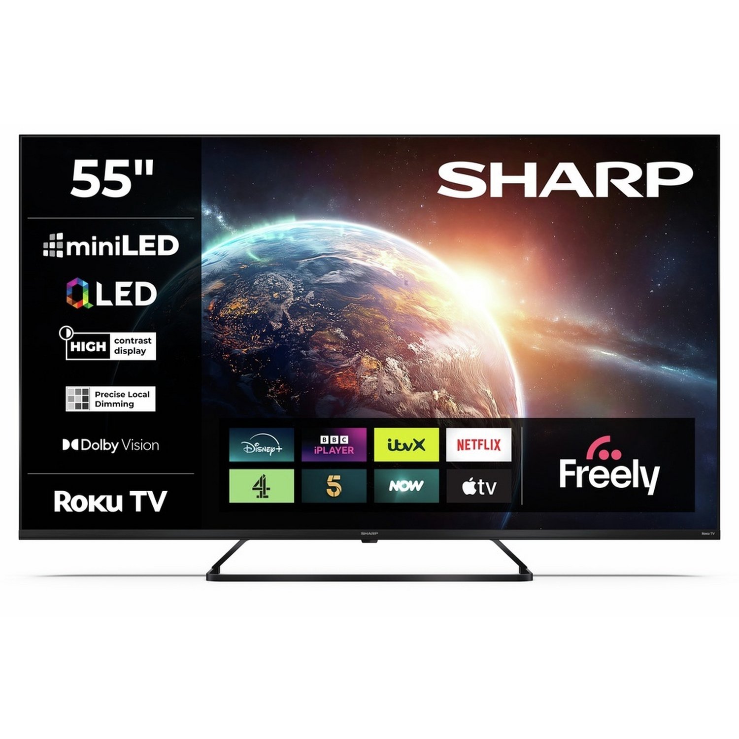 Sharp 55 Inch 55JH6425K Smart Roku 4K UHD HDR Mini LED Freely TV