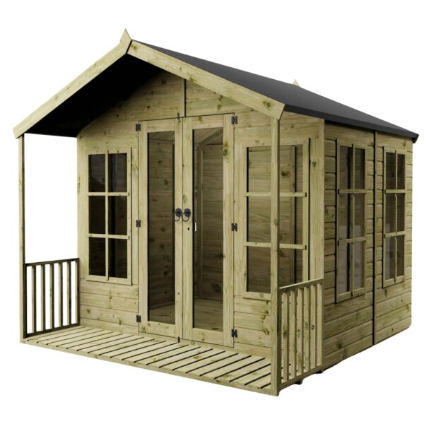 WALTONS | 8 x 8 Wessex Summerhouse with Veranda | Apex Roof | 12mm Shiplap Tongue and Groove | Wooden Garden Room Summerhouse | 10 Year Anti Rot